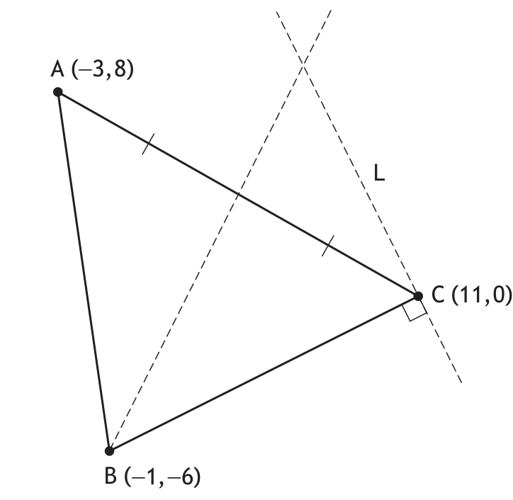 Triangle ABC with median and perpendicular line