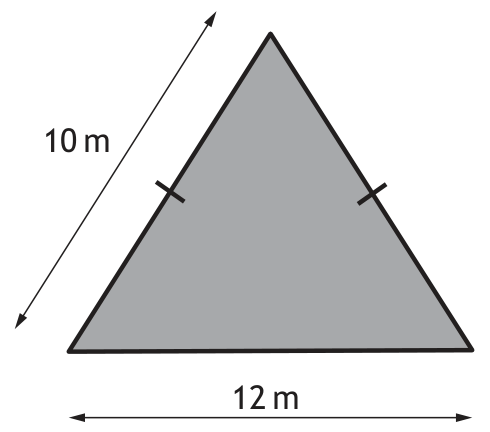 Isosceles triangle with base 12 m and equal sides 10 m