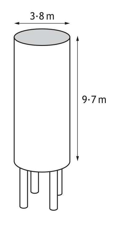Cylindrical storage container with diameter 3.8m and height 9.7m