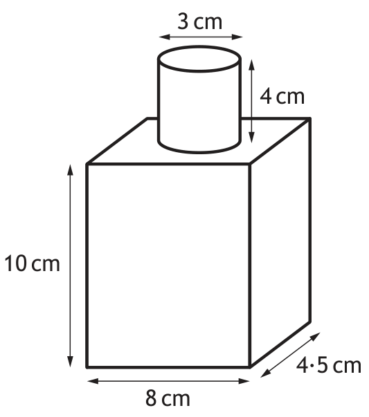 Diagram showing a bottle consisting of a cuboid base and cylindrical top