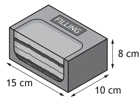 Sandwich box dimensions: 15 cm by 10 cm by 8 cm