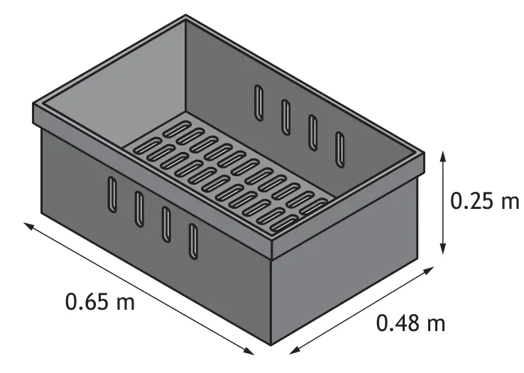 Crate dimensions: 0.65 m by 0.48 m by 0.25 m
