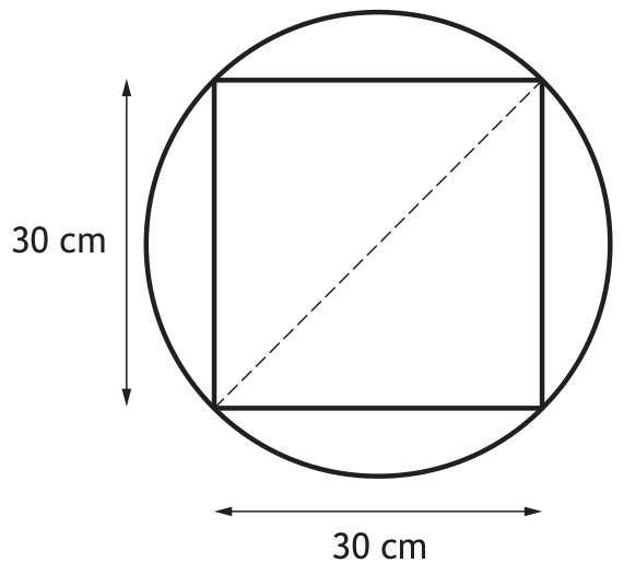 Aerial view showing diameter and 30cm by 30cm square