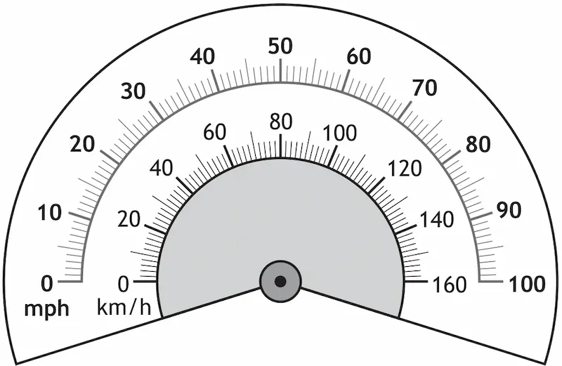 Lorry speedometer showing mph and km/h
