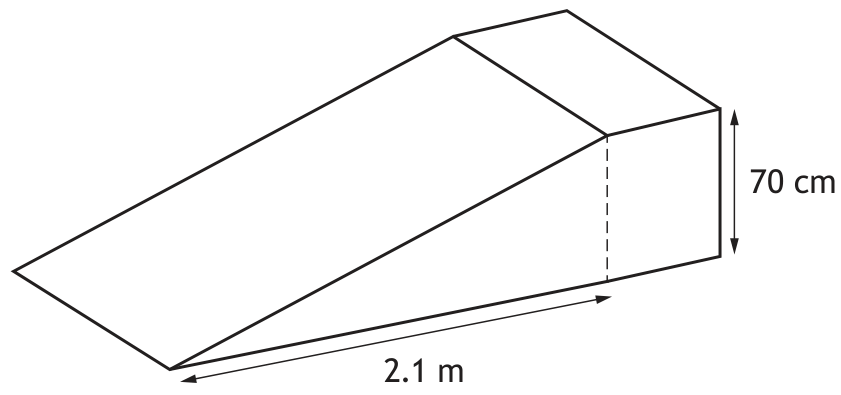 Skatepark ramp diagram with horizontal length 2.1 m and vertical height 70 cm