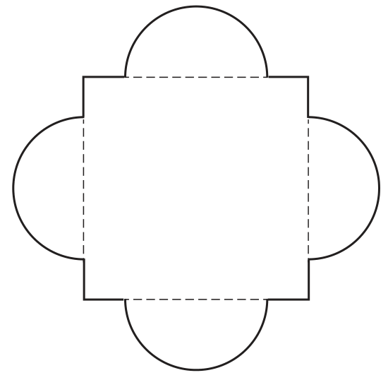 Mirror shape with a central square and four semi-circles