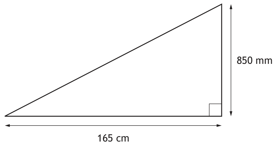 Diagram of a ramp with horizontal length 165 cm and vertical height 850 mm