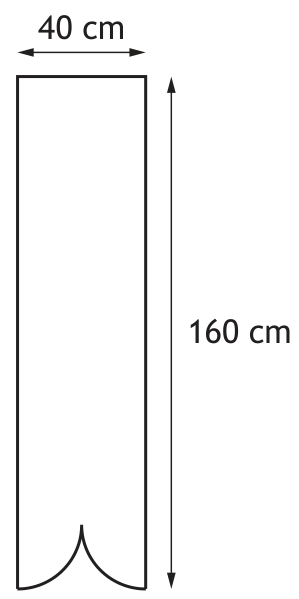 Diagram of a banner composed of a rectangle and two quarter circles at the top, with dimensions 40 cm width and 160 cm straight edge height