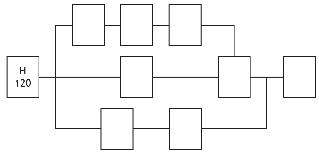 Incomplete activity network diagram with node H starting