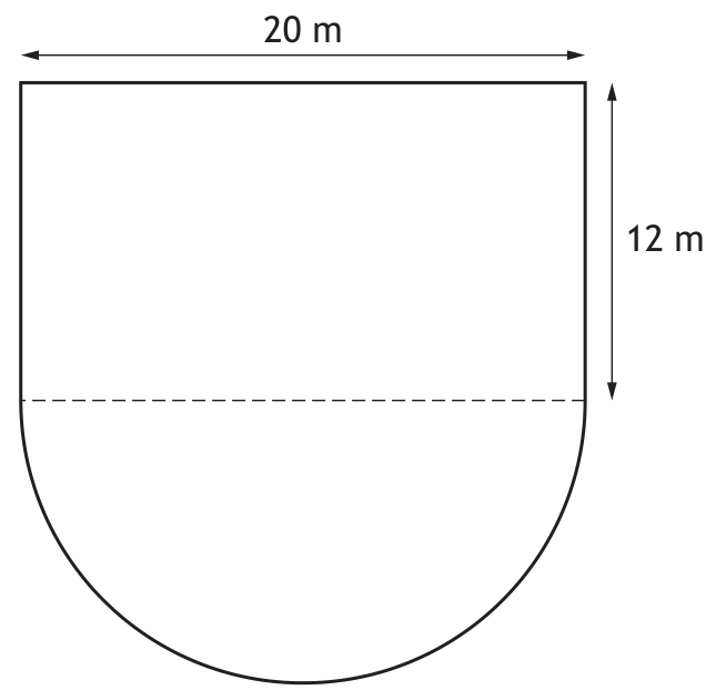 Playpark shape showing rectangle width 20m, height 12m and a semi-circle attached to the bottom