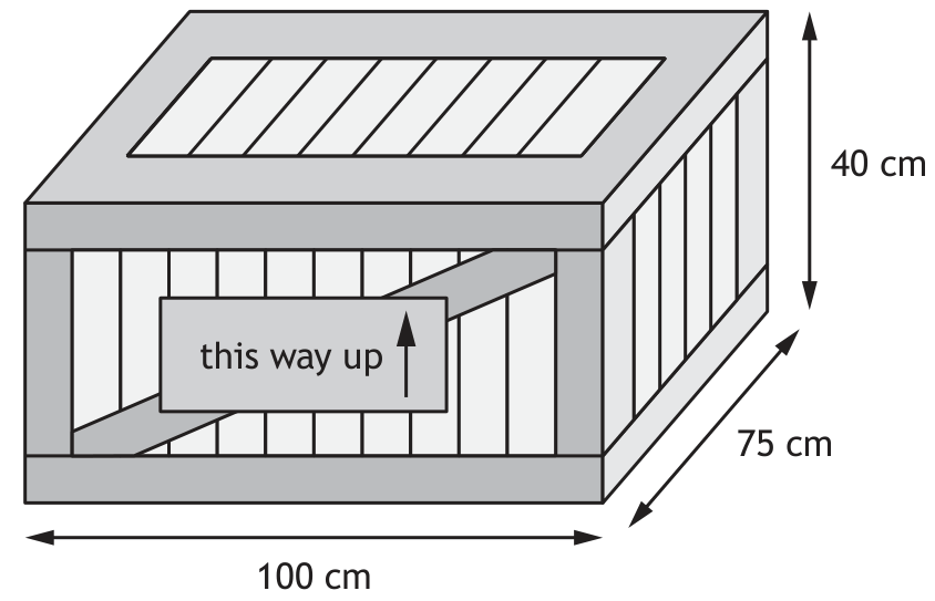 Crate with dimensions 100 cm by 75 cm by 40 cm