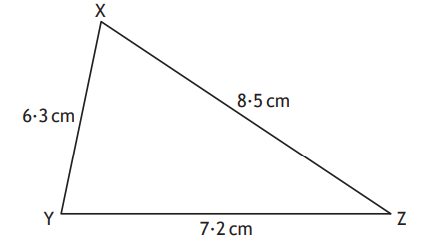 Triangle XYZ with sides 6.3, 8.5, 7.2