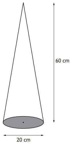 Cone with diameter 20cm and height 60cm