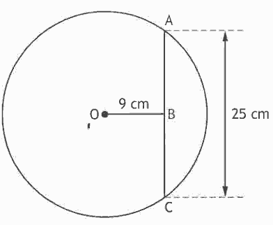 Circle with centre O and chord AC, with B the midpoint of AC and OB drawn