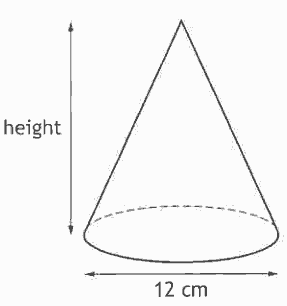 Cone with base diameter 12 cm and height h