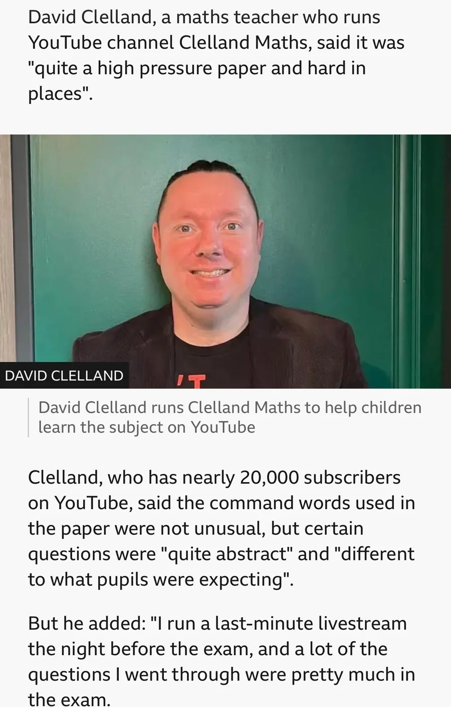 BBC News article about the Higher Maths exam