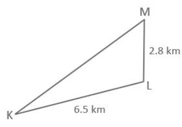 Map with three villages K, L, M and bearings
