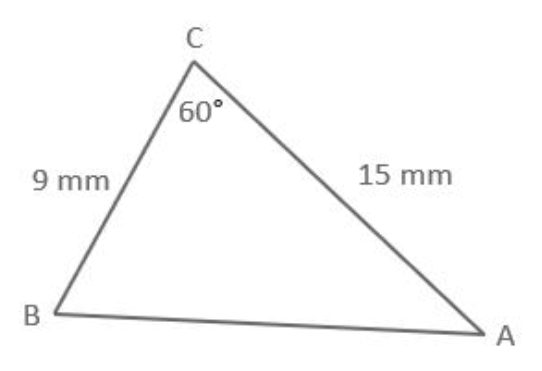 Triangle ABC with side lengths and angle
